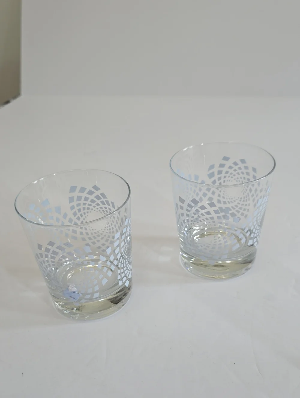 Vintage Ikea Set Of 6 Lowball Tumblers Whisky Glass Poland Blue White
